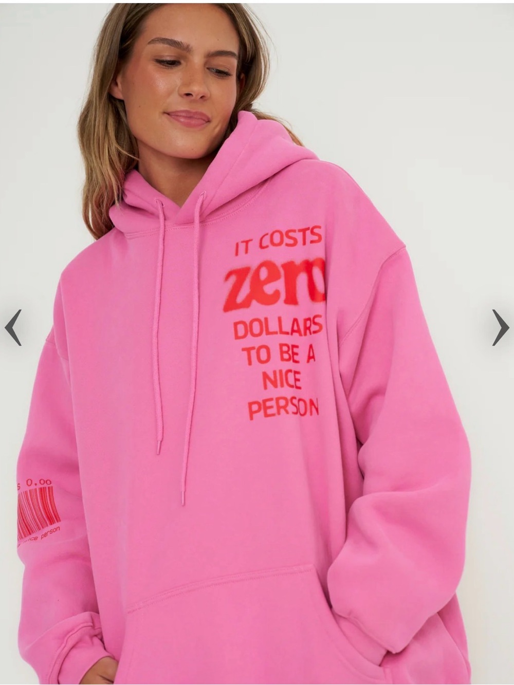 Pink Graphic Hoodie with 'It Costs Zero' Slogan